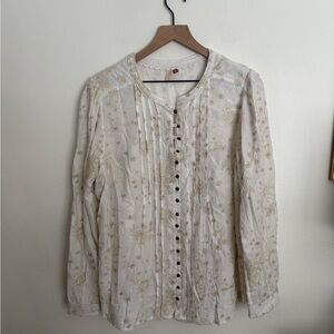 Anthropologie Pilcro Elegant Cream Button-Up Embroidered Long Sleeve Women's XL